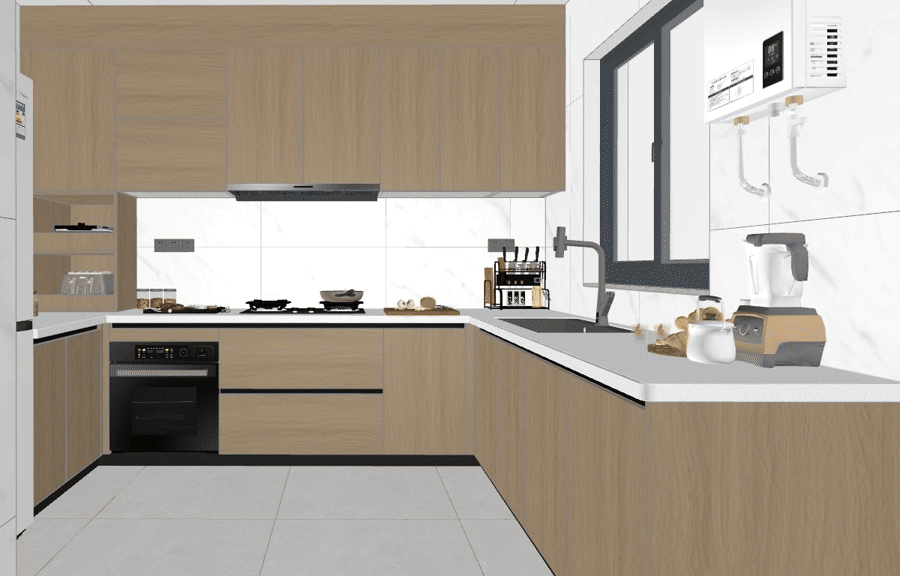 The same kitchen frame: the slider sweeps between the source JPEG and the re-rendered WebP