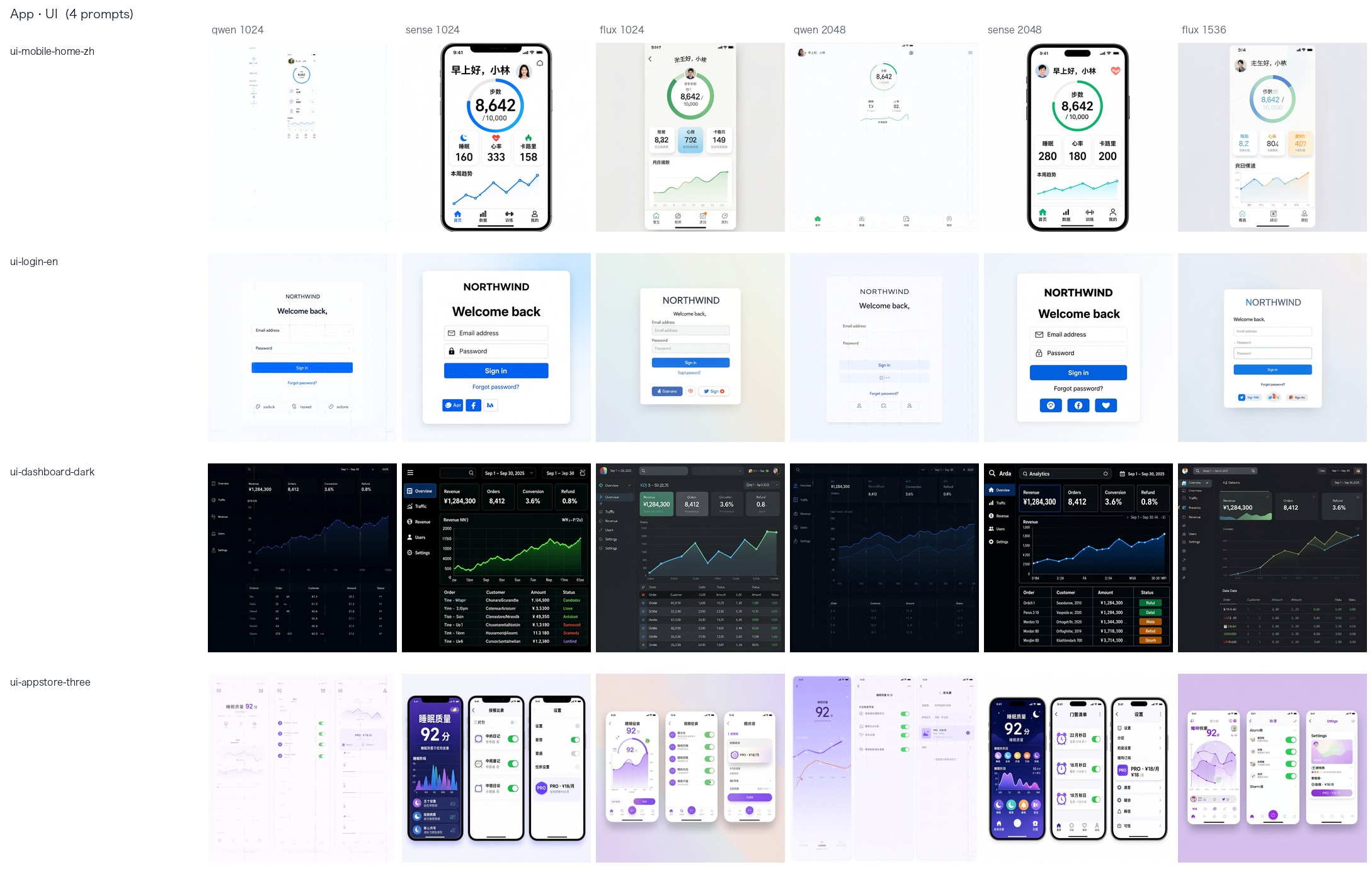 App UI contact sheet
